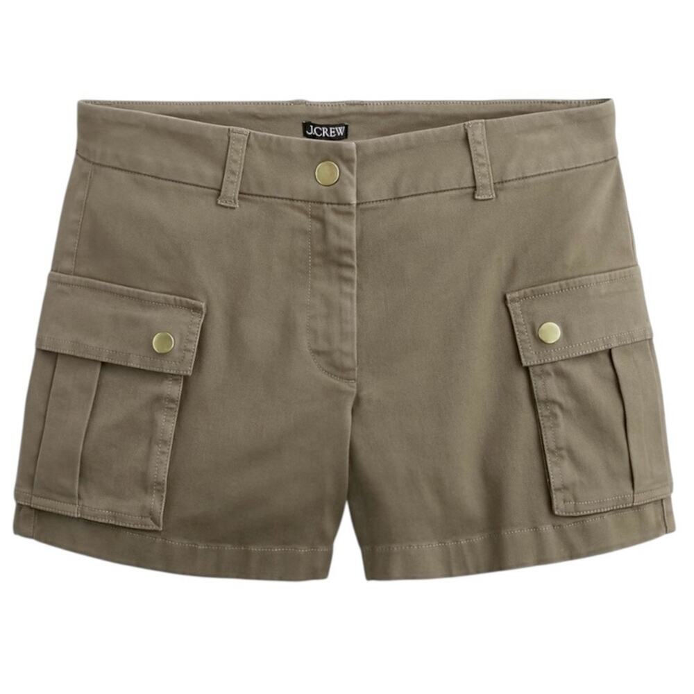 J.Crew Utility Cargo Chino Shorts Size 14 Green Khaki Gold Buttons Preppy
